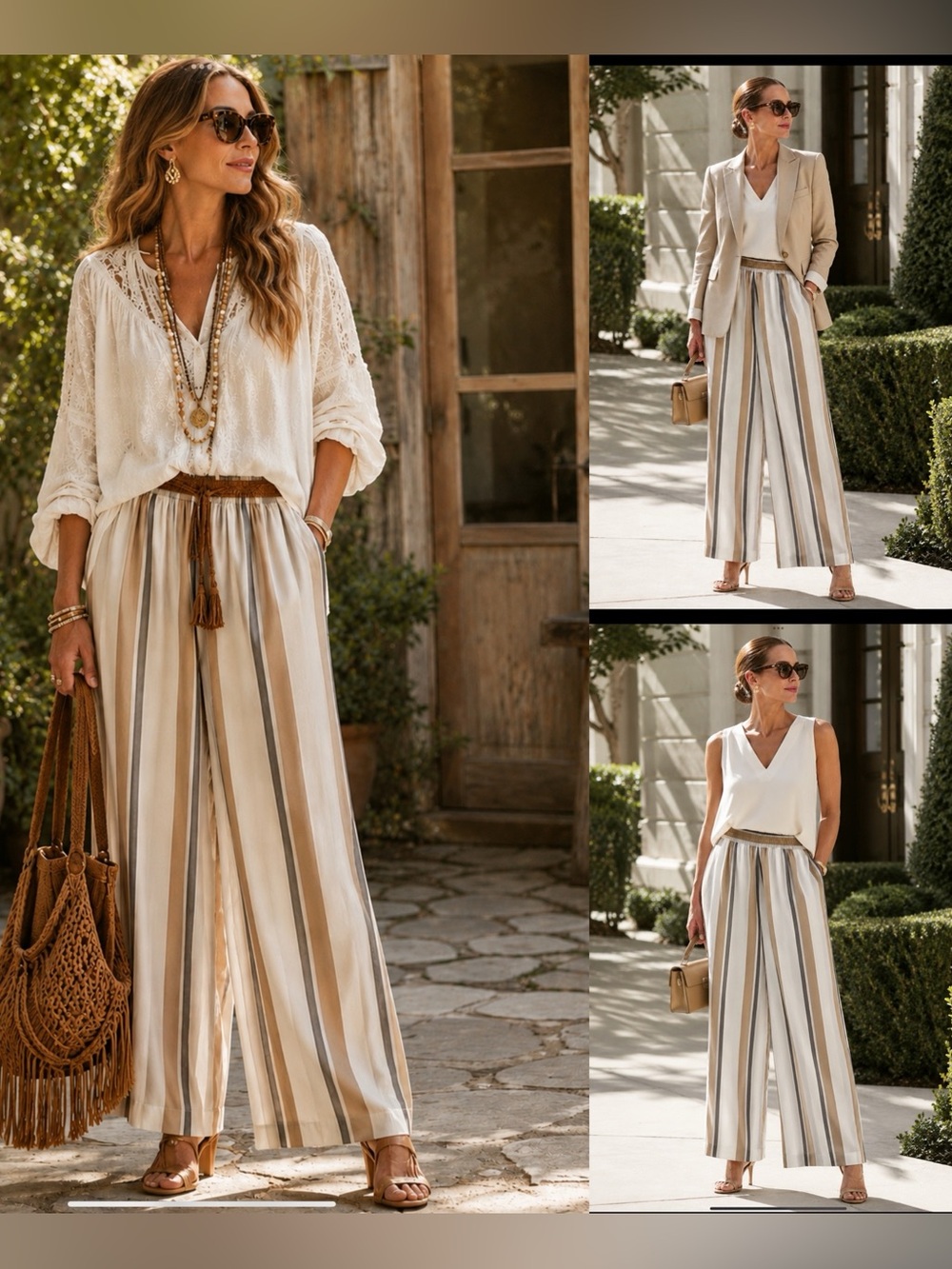 Lafayette 148 New York Hester Wide Leg Pants | Stripe Print | Pull-On | Luxury L